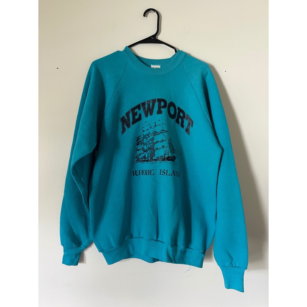 Vintage Fruit of the Loom Newport Rhode Island Sweatshirt XL Teal Made in USA - Picture 1 of 7